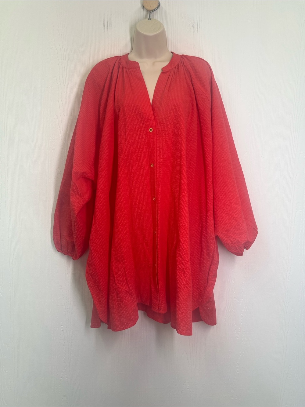 Lilly Pulitzer - Andrea Seersucker Red Loose Oversized Button Down Blouse Med - Picture 2 of 8